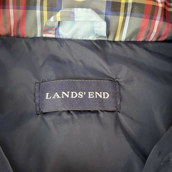 Lands End Puffer Vest Plaid Snap Up Pockets - Picture 3 of 10